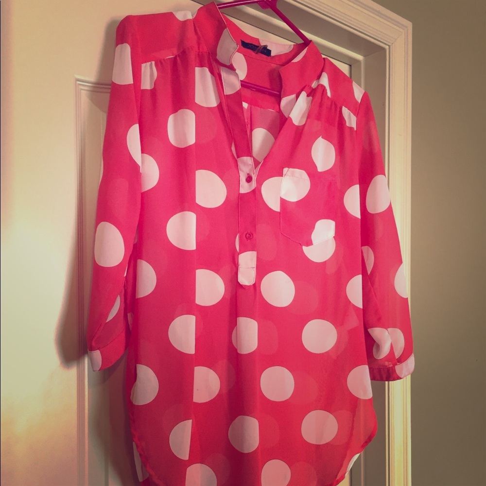 Xtaren Brand. Sheer Pink Polka-dot blouse